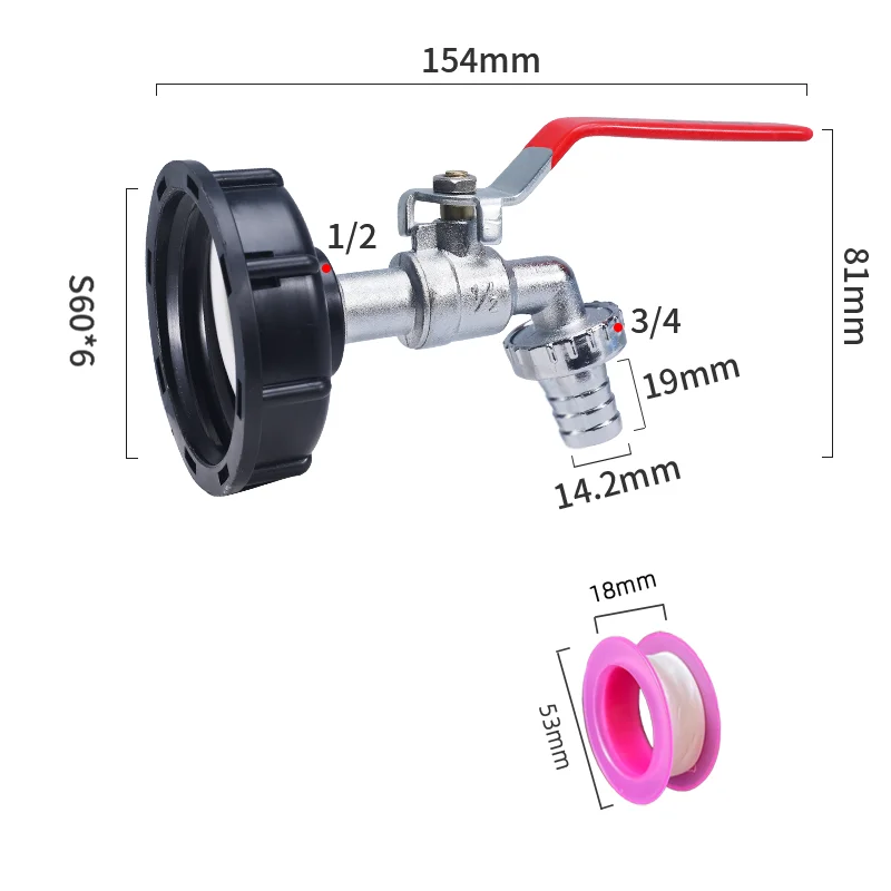 Adapter zbiornika gwint stromy IBC S60X6 do 1000 litrów z 2 przyłączami ze stopu/mosiężny kran zamiennik zbiornika wody deszczowej