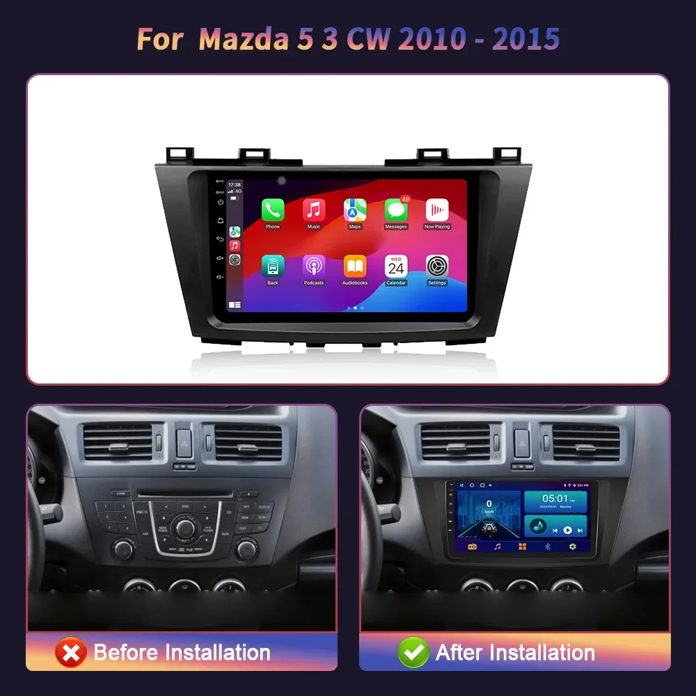 Android 14 For Mazda 5 3 CW 2010-2015 Wireless Carplay Stereo Head Unit Car Radio Central Multimedia Navigation Screen GPS 2DIN