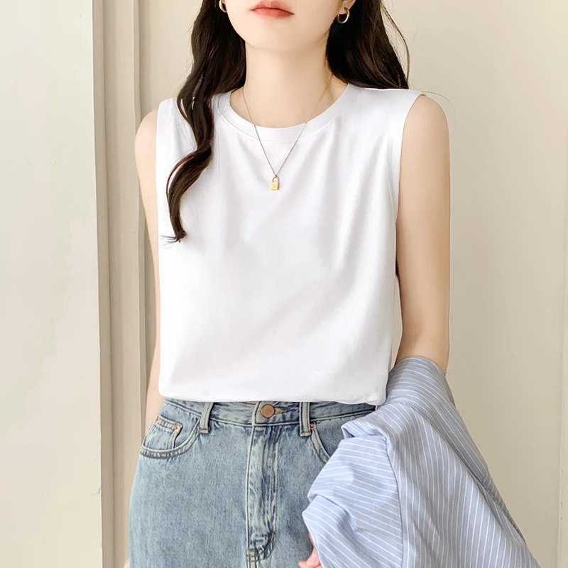 

Oversized Plain Vest Women 95 Cotton Loose Fit Drop Shoulder Relaxed Tee