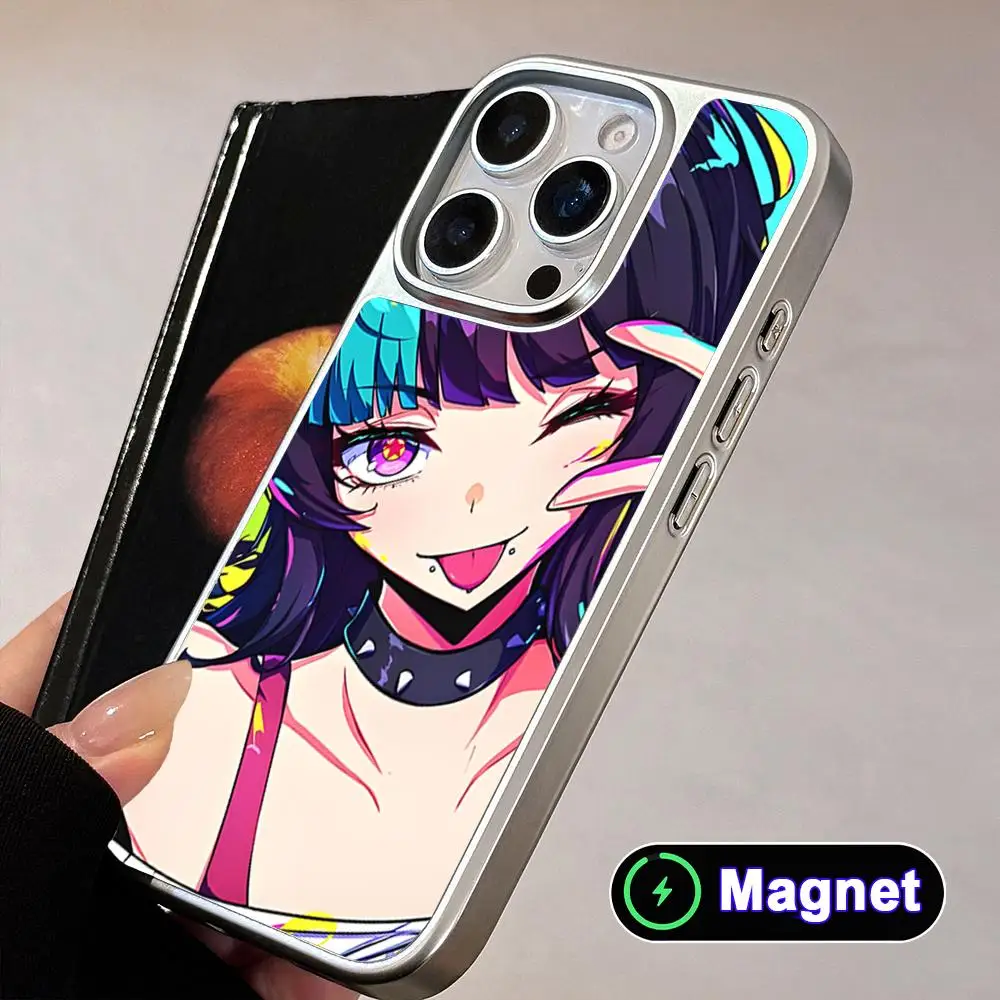 

JJK Kirara Hoshi Phone Case for iPhone 17 16 15 14 13 12 11 Air Pro Max Plus Electroplated Silver Magnet Cover