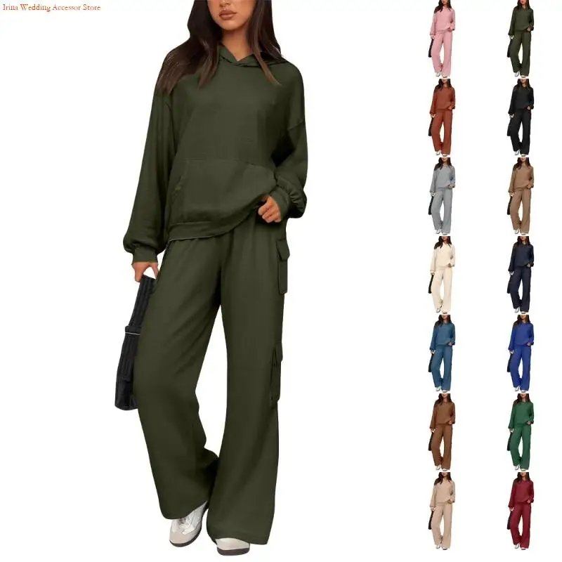 G92D Sweatsuits Women 2 Piece Outfit Oversized Hoodie Wide Leg Cargo Sweatpants Track Suits Matching Lounge Pants Sets