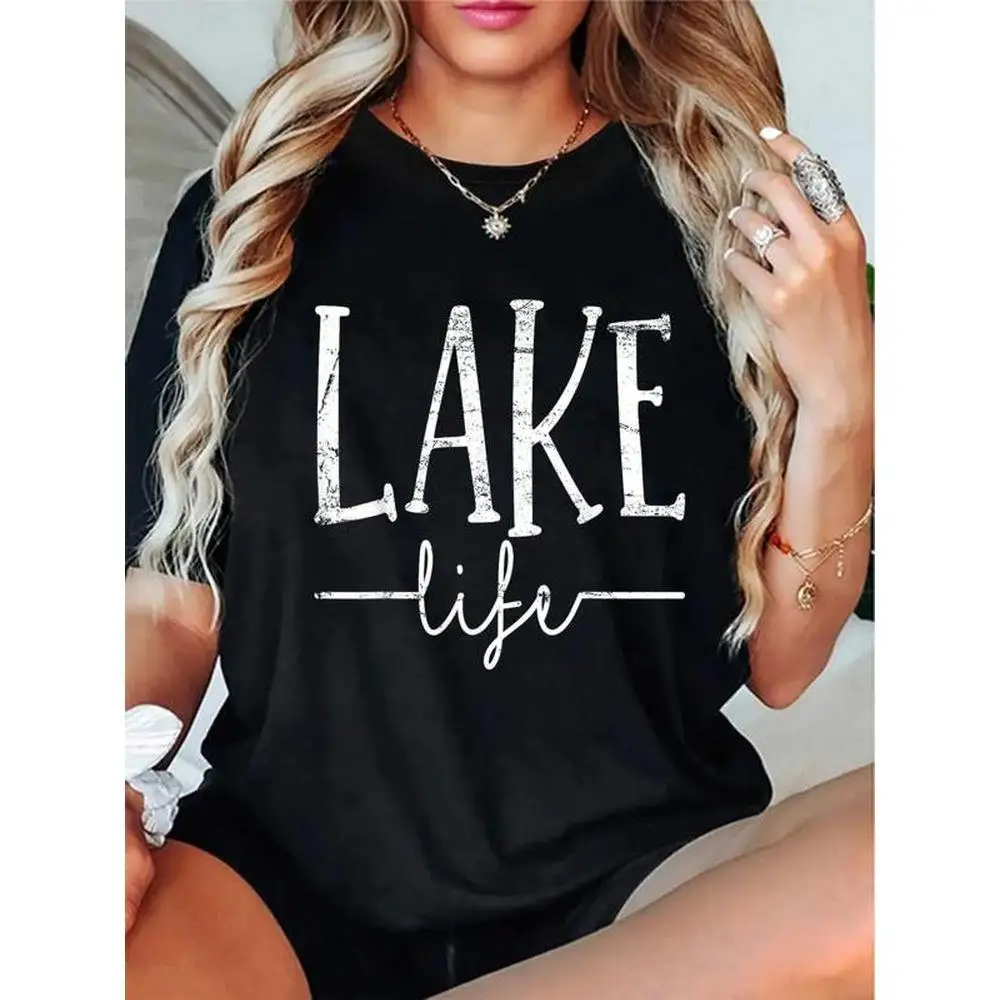 

Plus Size Lake Vacation Lover Lake Life T-Shirt Casual Short Sleeve Shirt 0XL-4XL