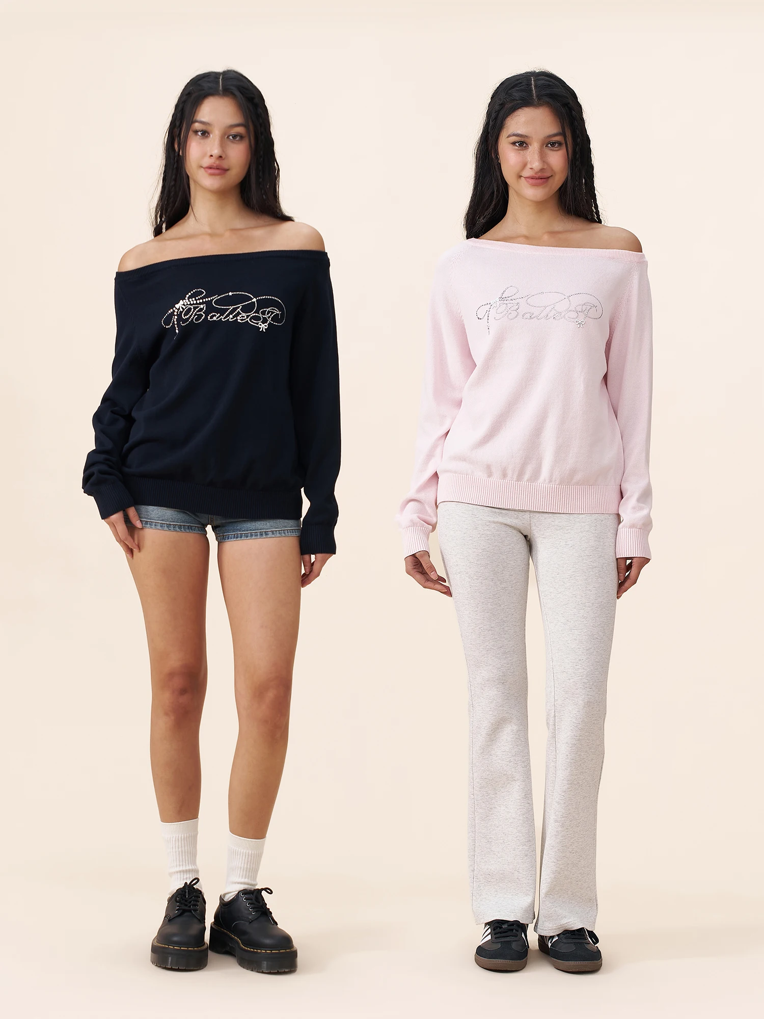 

Женский свободный топ Lazy Sle с одним открытым плечом, украшенный стразами, весенне-осенний, из хлопка, с длинными рукавами, микроэластичный