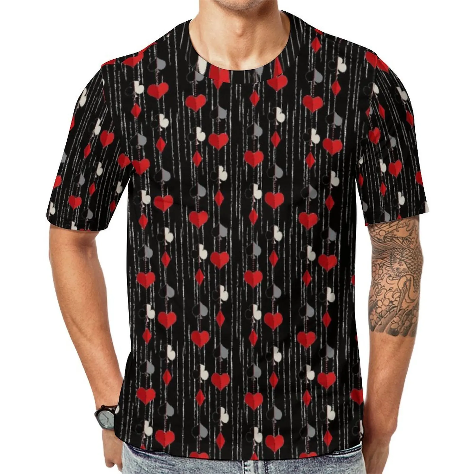 Oversized T Shirt Premium Poker Playing Card Symbols T-Shirts  Streetwear O-Neck Tee Shirt Mens Cool Printed Clothes