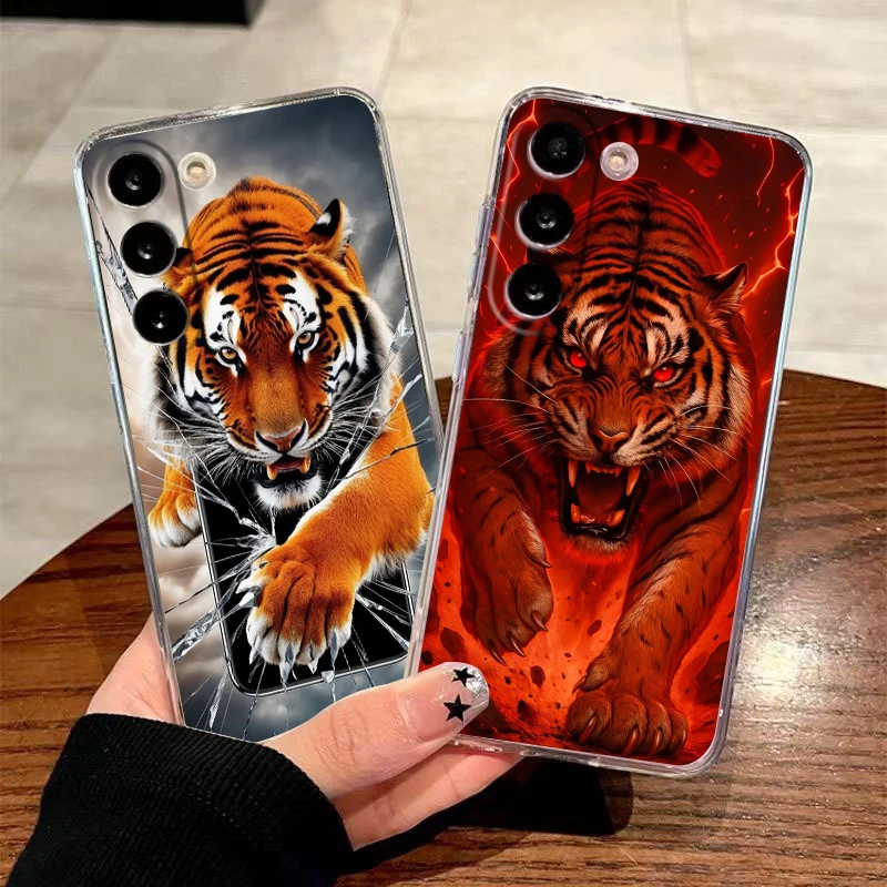 Cartoon Tiger Pattern Transparent Phone Case for Samsung Galaxy A16 A14 A12 A22 A24 A34 A36 A37 A42 A56 A57 A30 A40 Soft Cover