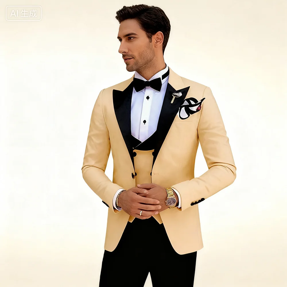 

Novo 3-Piece Men's Formal Terno Business Suit with Notched Lapel Slim Fit Smoking Jacket Blazer for Wedding Party