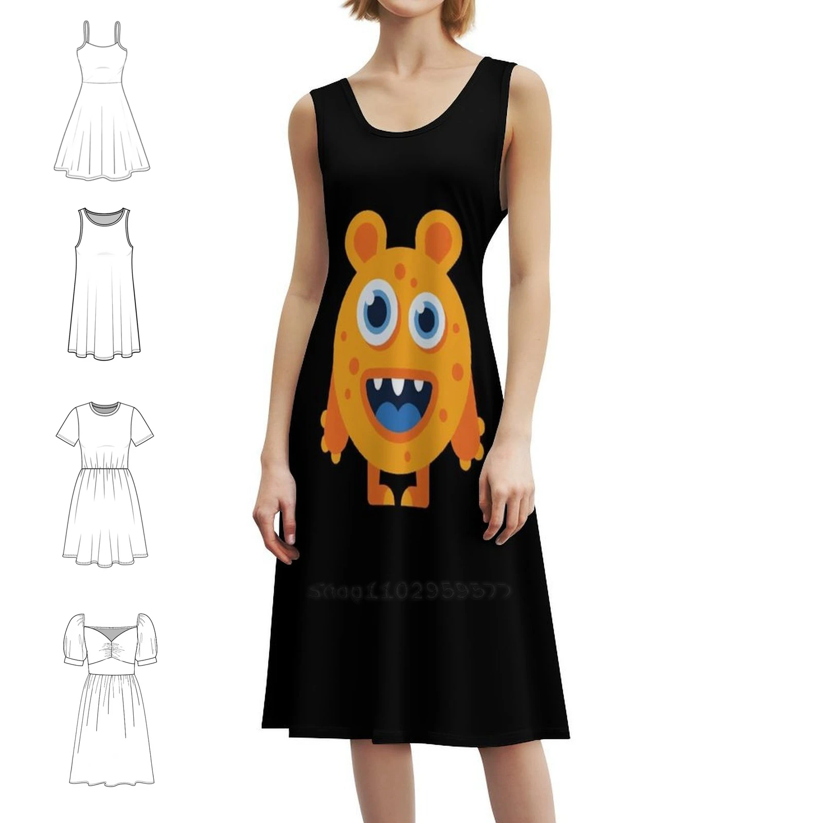 متعة / لطيف / الوحش الشكل التوضيح 012 المرأة الشارع الشهير فستان الحفلات العصرية طباعة نادي الملابس للإناث لطيف الوحش #1