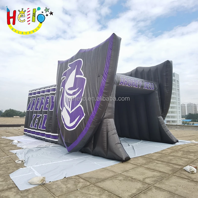 

Giant Knight Football Game Run Through Black Inflatable Football Tunnel Entrance