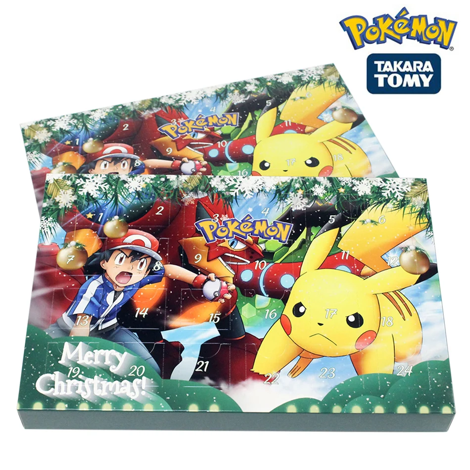 Pokemon Green Theme Christmas Advent Calendar Box Pikachu Anime Figure Cartoon Model Collections Kid Toy Birthday Halloween Gift