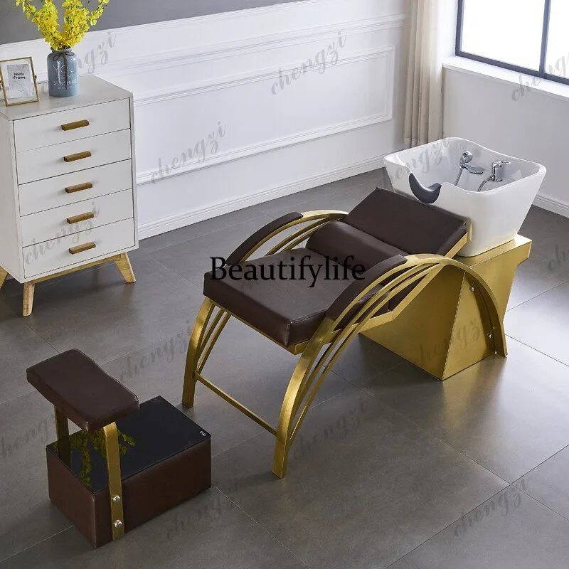 BBB High-end shampoo bed for barber shop Hair salon Shampoo chair Stainless steel flushing bed Ceramic basin