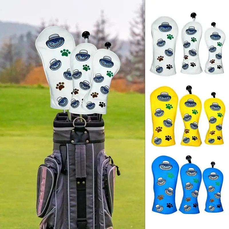 Golf Club Head Covers 3pcs PU Leather Golf Club Wood Head Covers Waterproof Headcovers Set PU Leather Wood Headcover Golf Club