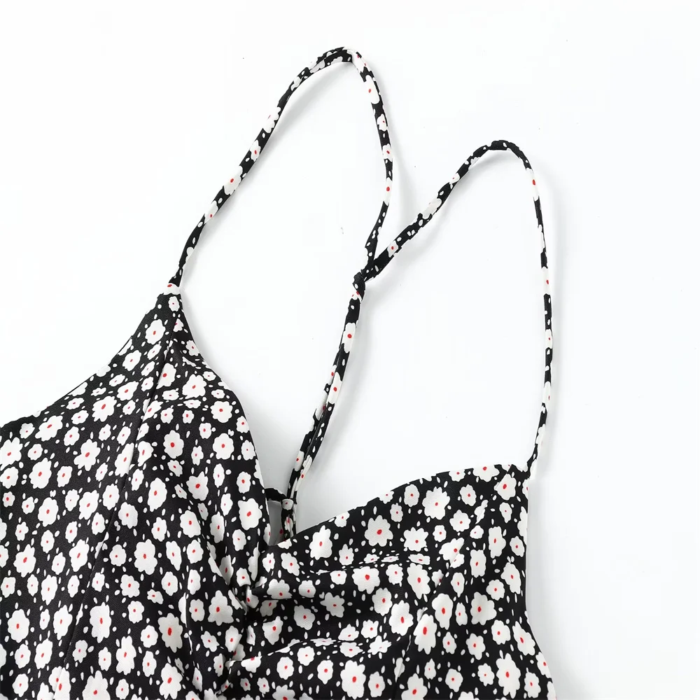 Spring and Summer 2024 New Women's Fashion and Casual Waist Closing Open Back Mid Length Split Strap Fragmented Flower Dress