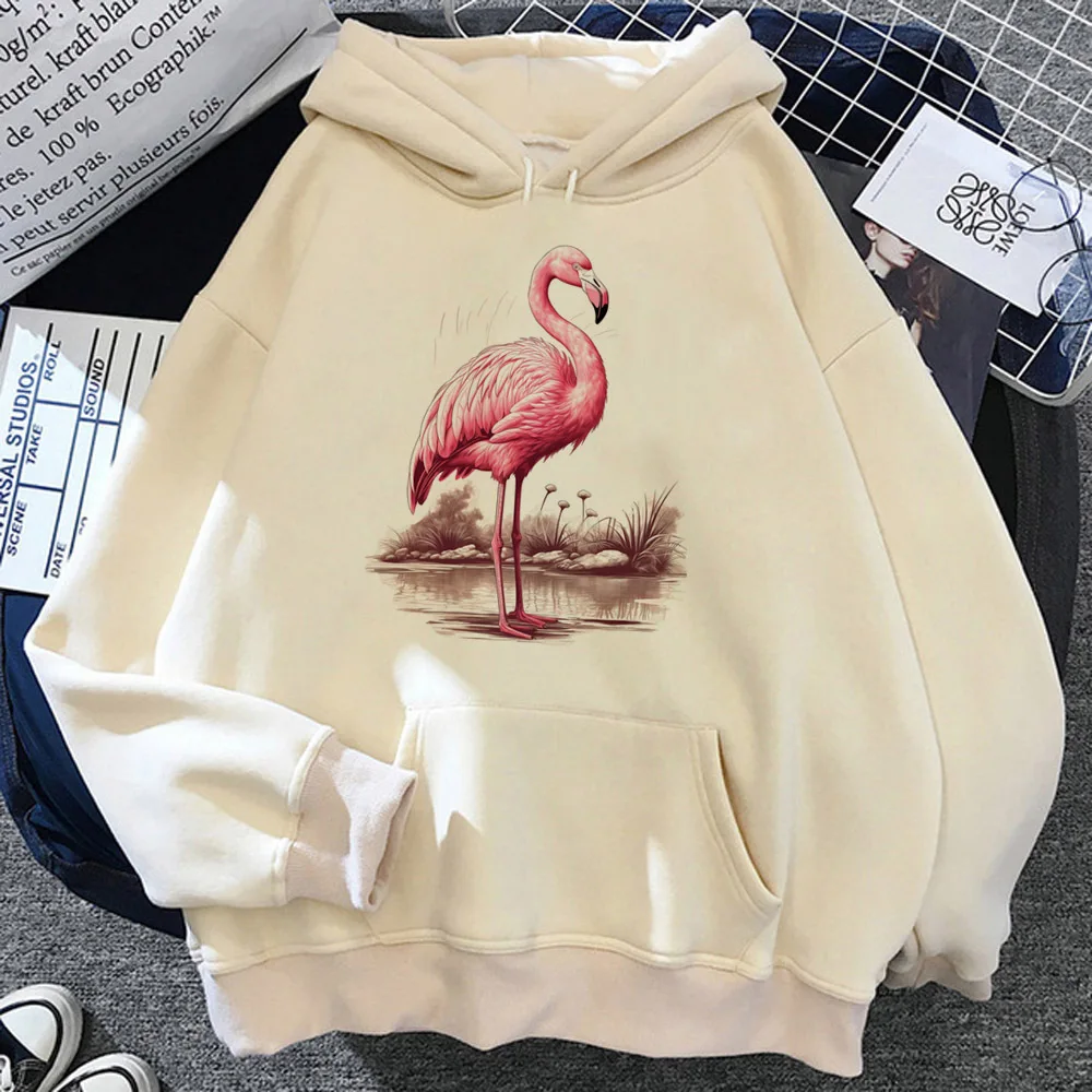 Flamingo hoodie printed design elegant pattern Y2K comfortable teen sweatshirts trendy graphic athleisure modern style