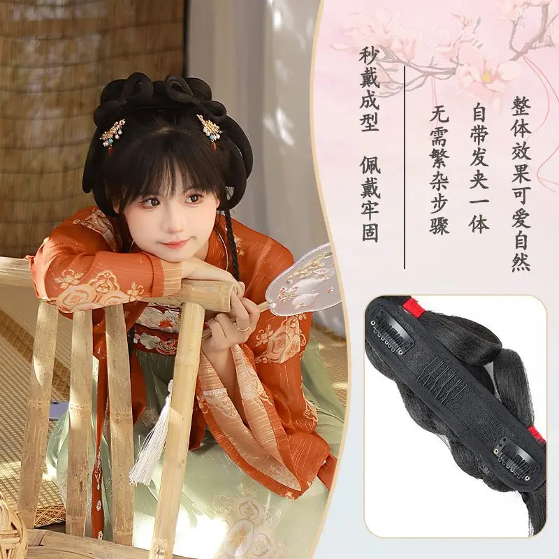 Tradycyjne rozwiązanie do włosów w kostiumie - peruka 5 w 1 z opaską i akcesoriami do stylizacji Wszechstronny dodatek do włosów Dynasty