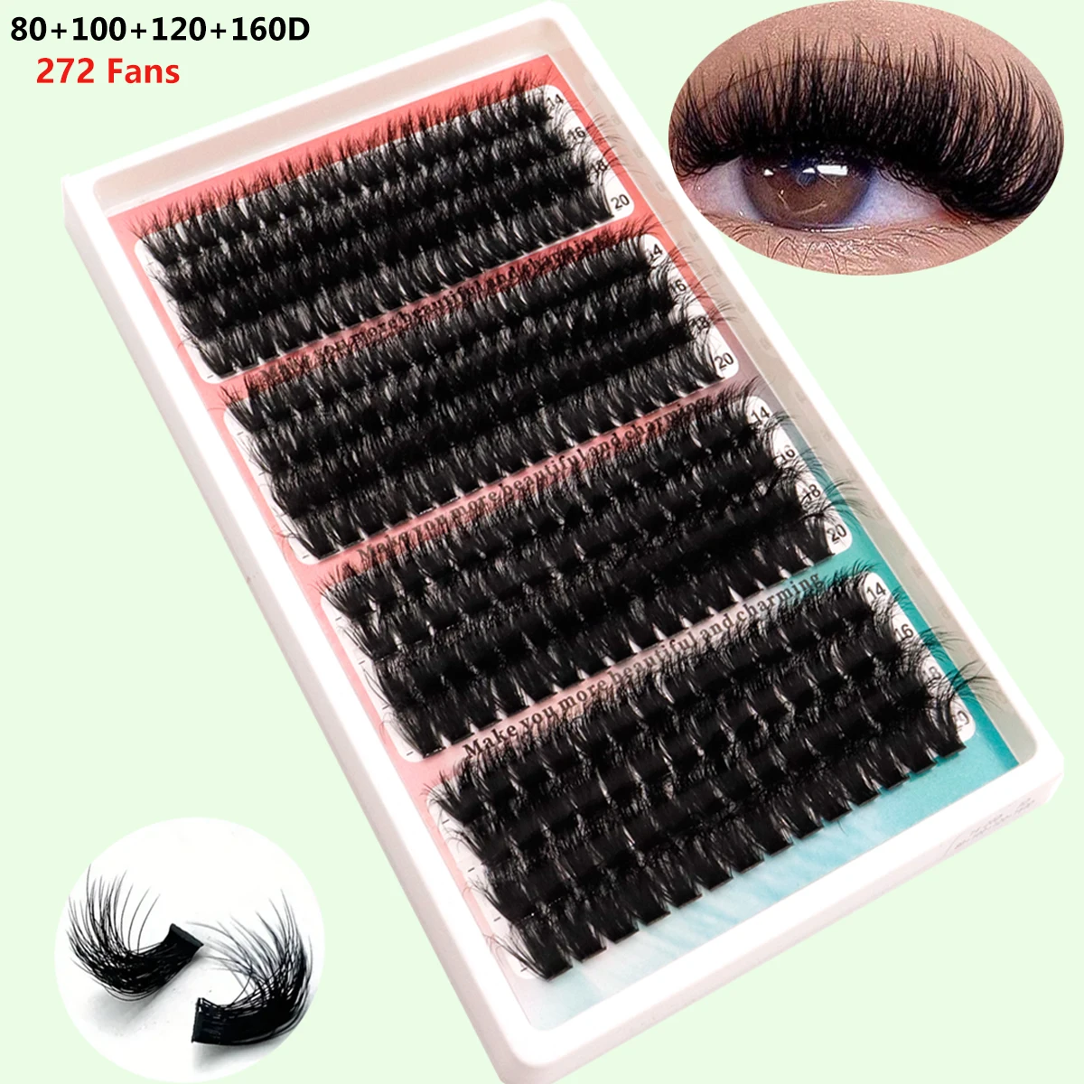 16 Rows Of DIY Segmented Fluffy Makeup Eyelashes 60D 80D 100D 120D 160D 14-20mm Mixed Length Looks Natural False Eyelashes