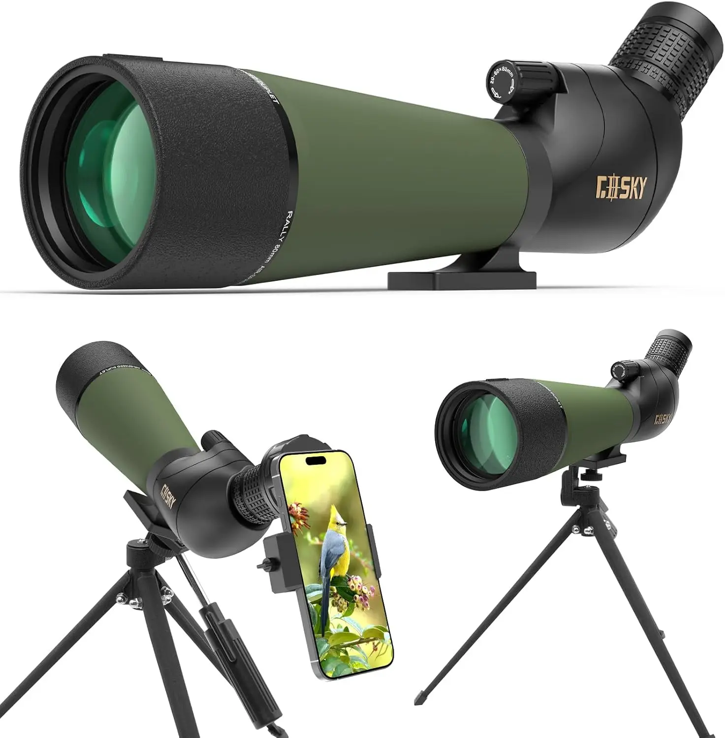 

20-60x80 Spotting Scopes with Tripod, Carrying Bag and Quick Phone Holder - BAK4 High Definition Waterproof Spotter Scope