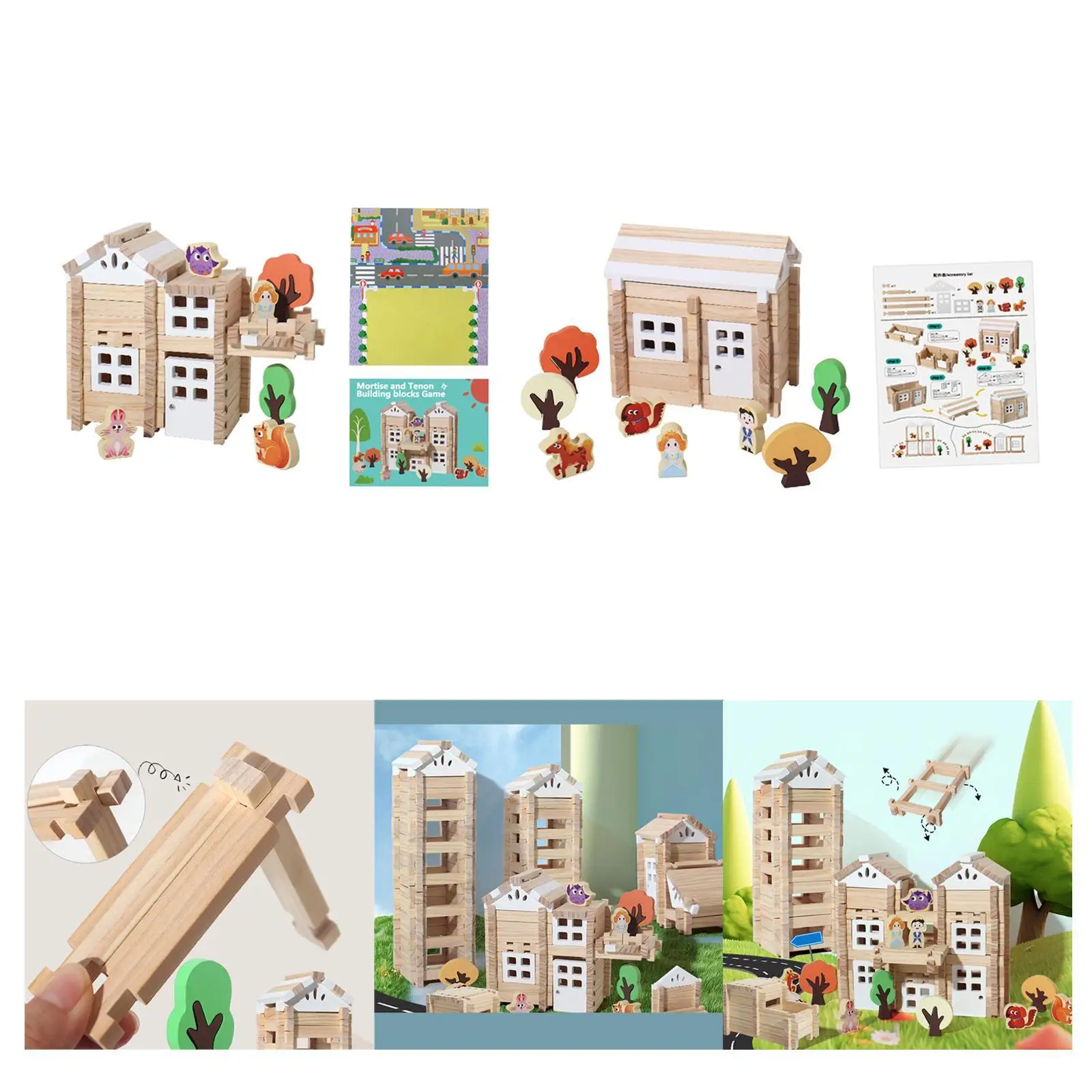 Wooden House Building Blocks Set 3D Puzzles Toy Educational Construction Building for Adult Boys Girls Ages 3 4 5 6 Years Old