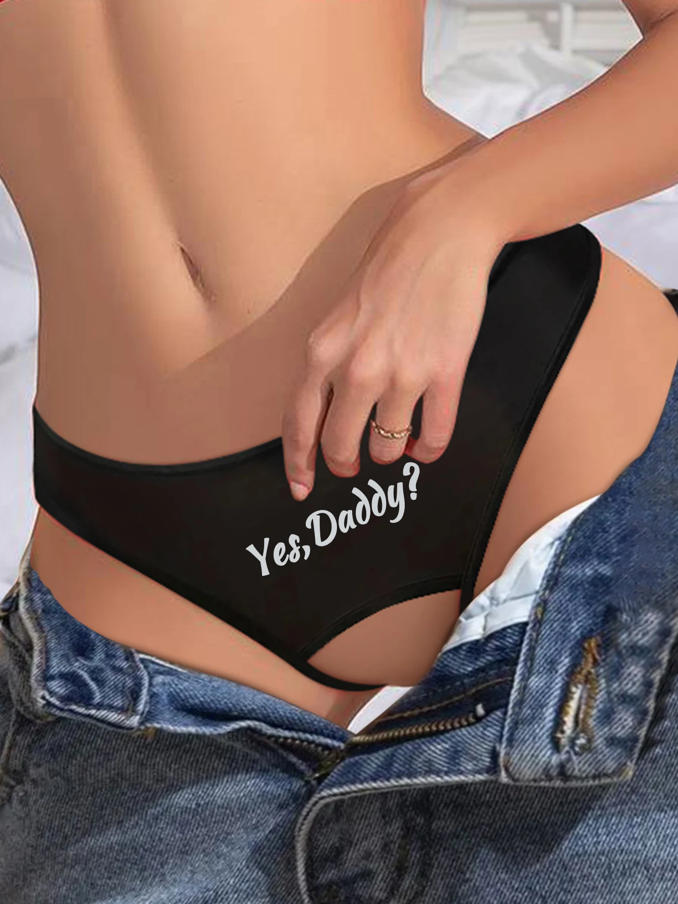 Women Panties Crotch Opening Thong with Yes Daddy Prints Briefs Sexy Intimates Lingerie for Female Couple S M L XL