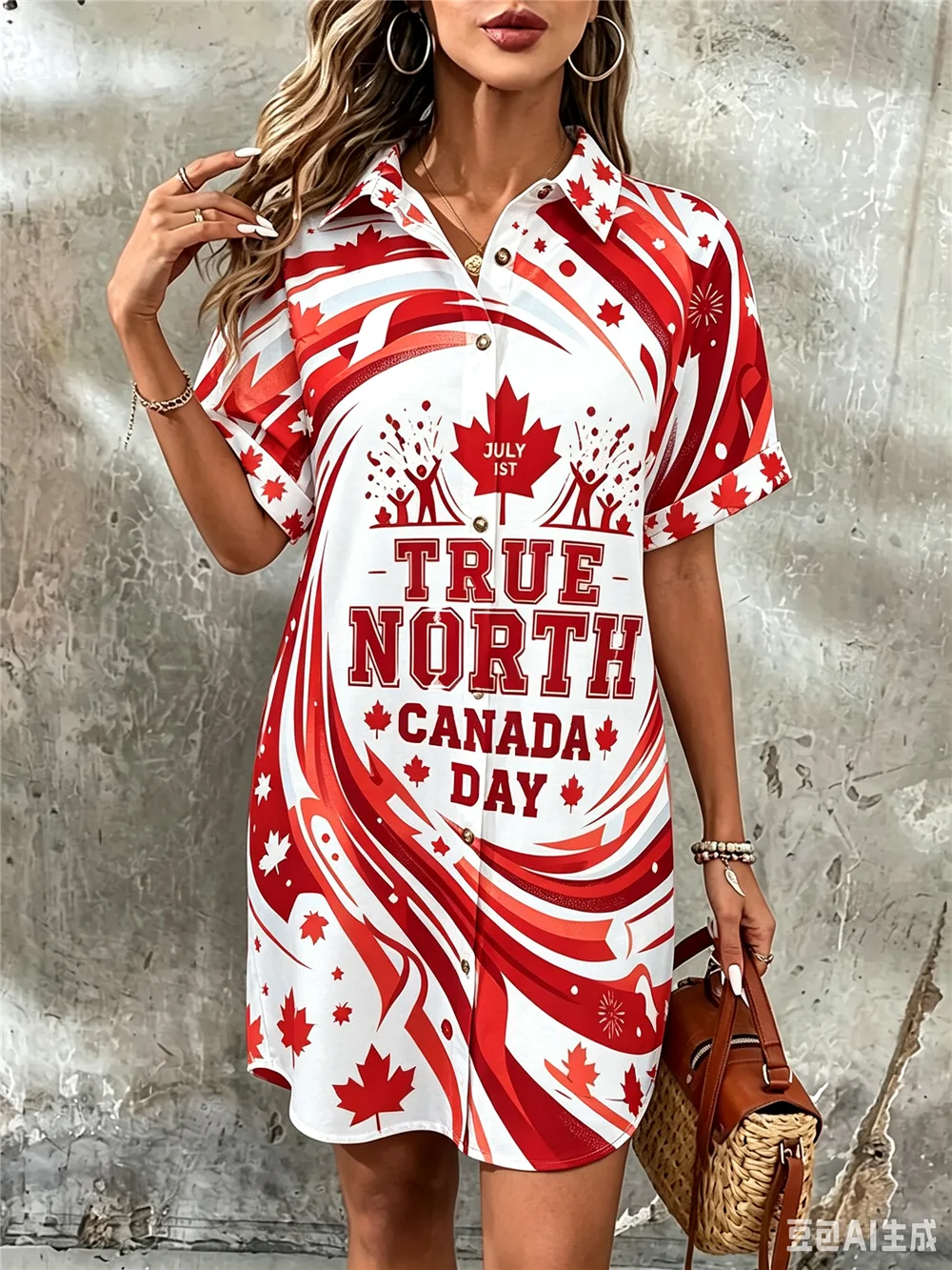 Fashion Canada Maple Leaf Pattern Women Shirt Dresses Summer Short Sleeve 3d Printed Street Trend Blouse Dress Casual Dress