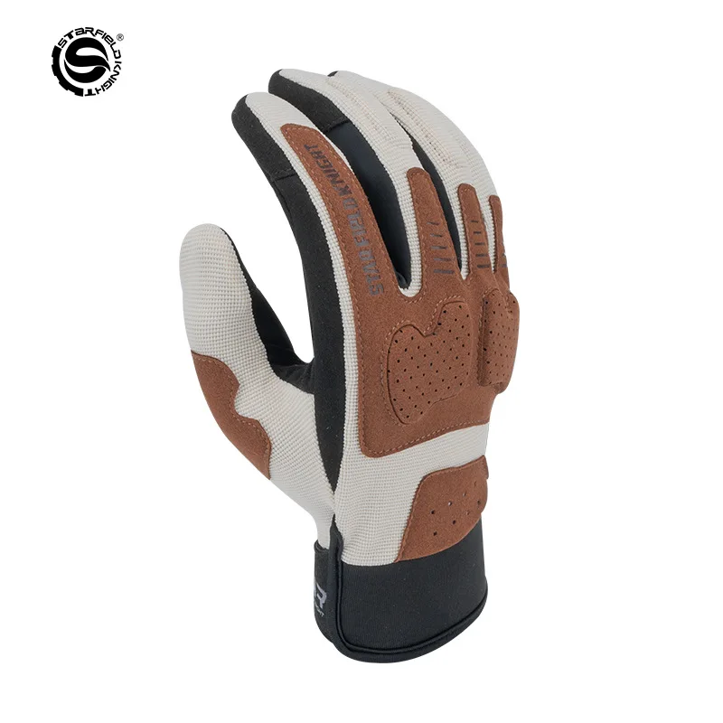 SFK Vintage Motorbike Gloves Breathable Mesh Summer Riding Gloves Shock Absorbing Palm Anti-Slip Finger Joint Protection for Men