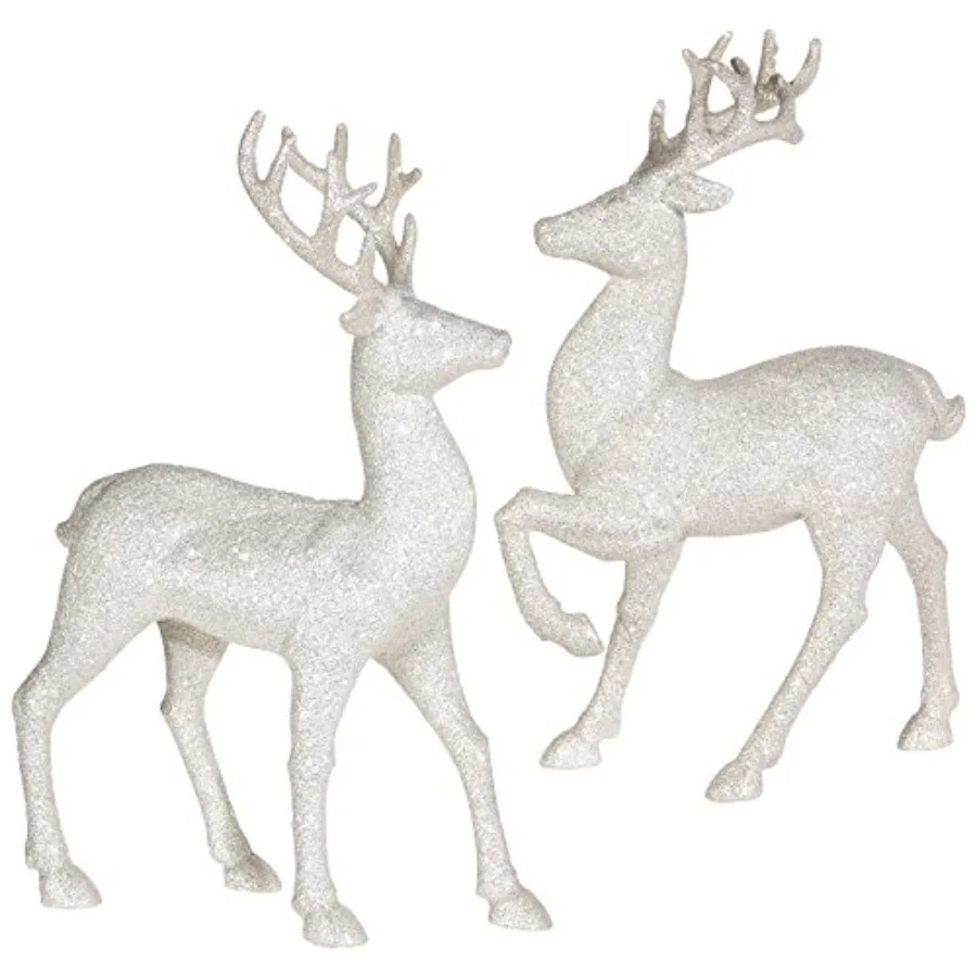 

Set of 2 Holiday Reindeer Figures: 12.5 Inches Glitter Reindeer Decor by Silver