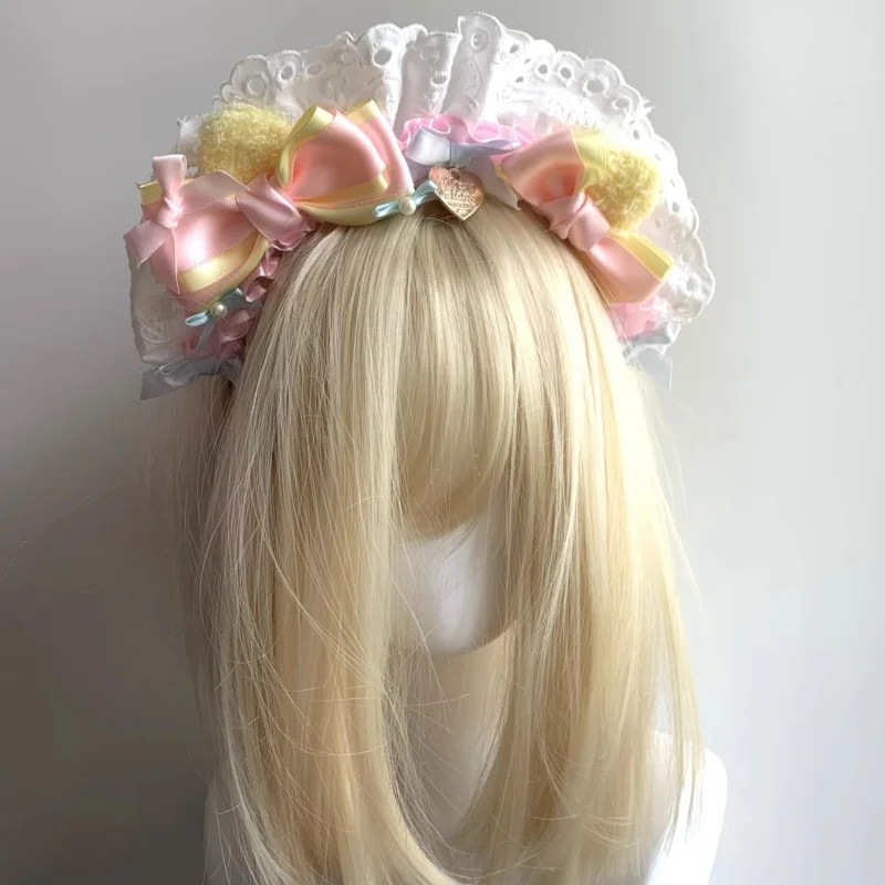 Original Handmade Pink Maid KC Headband Strawberry Cotton Lace Cute Girl Heart Bow Headpice Lolita Sweet Headdress