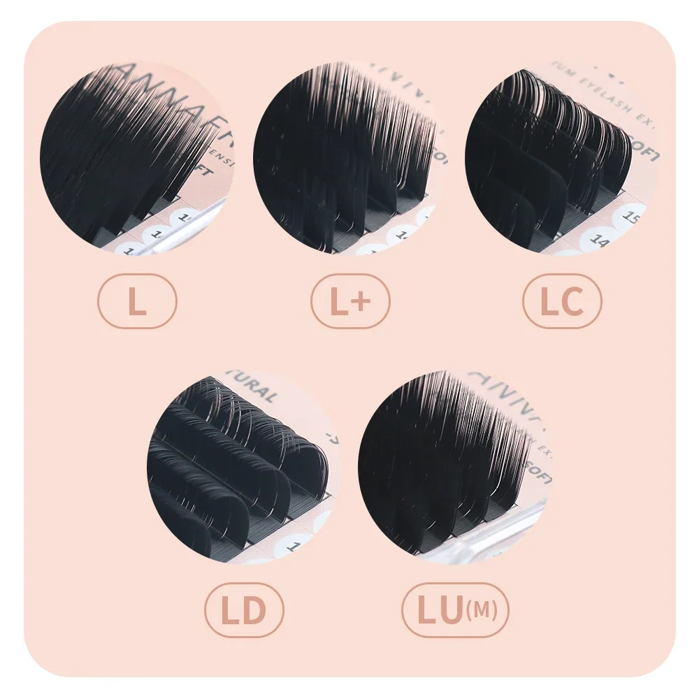 ANNAFRIS L/L+/LC/LD/LU(M) Curl Mink Eyelash Individual  Eyelash Extension L Shaped Matt Black Natural Soft False Lashes