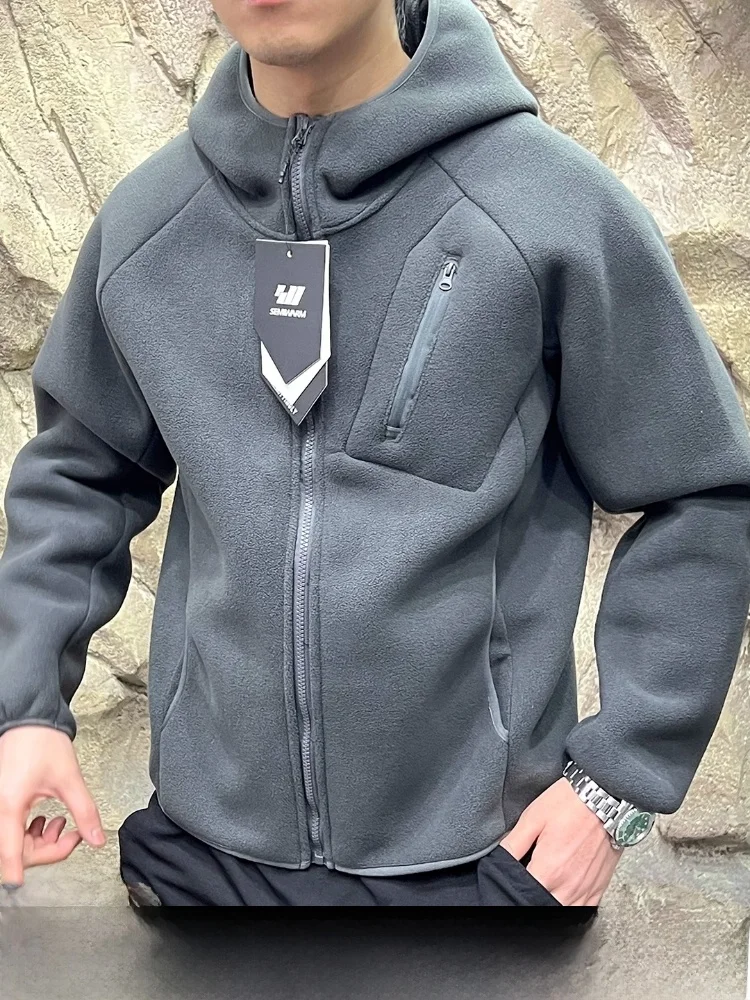 

Double Layer Fce Lined Jaet Men's Casual Loose Fit Hooded Double Sided Polyester Fiber Winter Coat Stand Edition