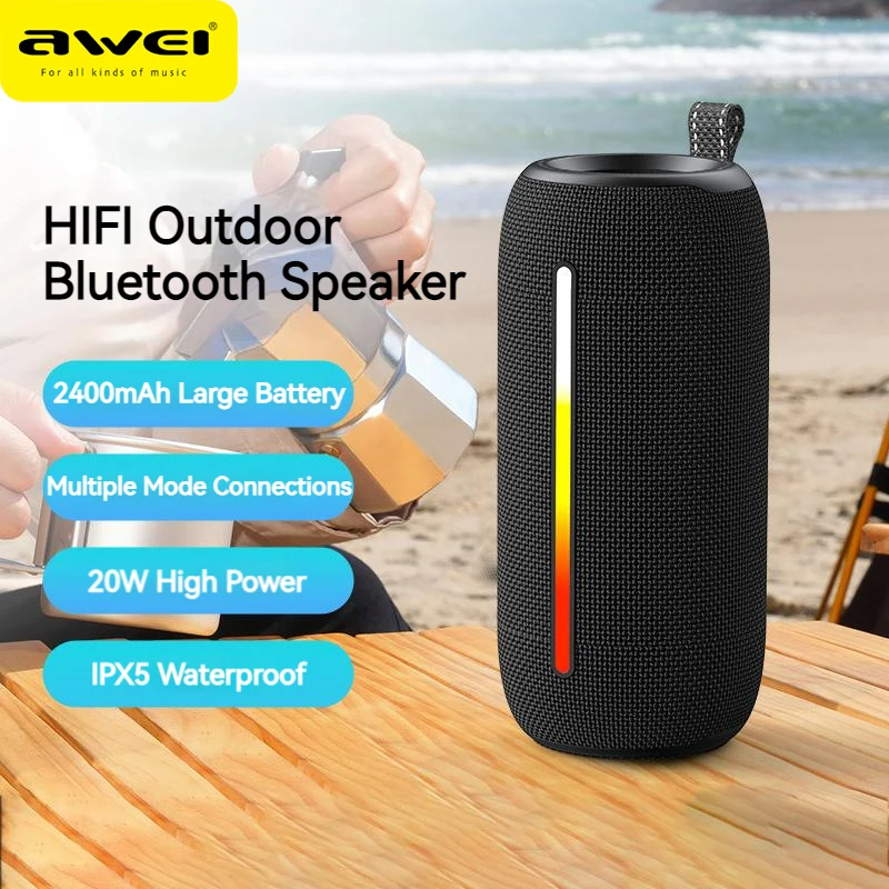 

Awei Y788 Bluetooth Speaker LED Flashing Soundbar Portable Outdoor Indoor Subwoofer Waterproof Loudspeaker Support TF Card AUX