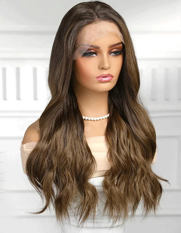 

Синтетический парик фронта шнурка Коричневый парик Темный корень Парик фронта шнурка Богемный натуральный синтетический парик фронта шнурка Высококачественный парик для ежедневного использования