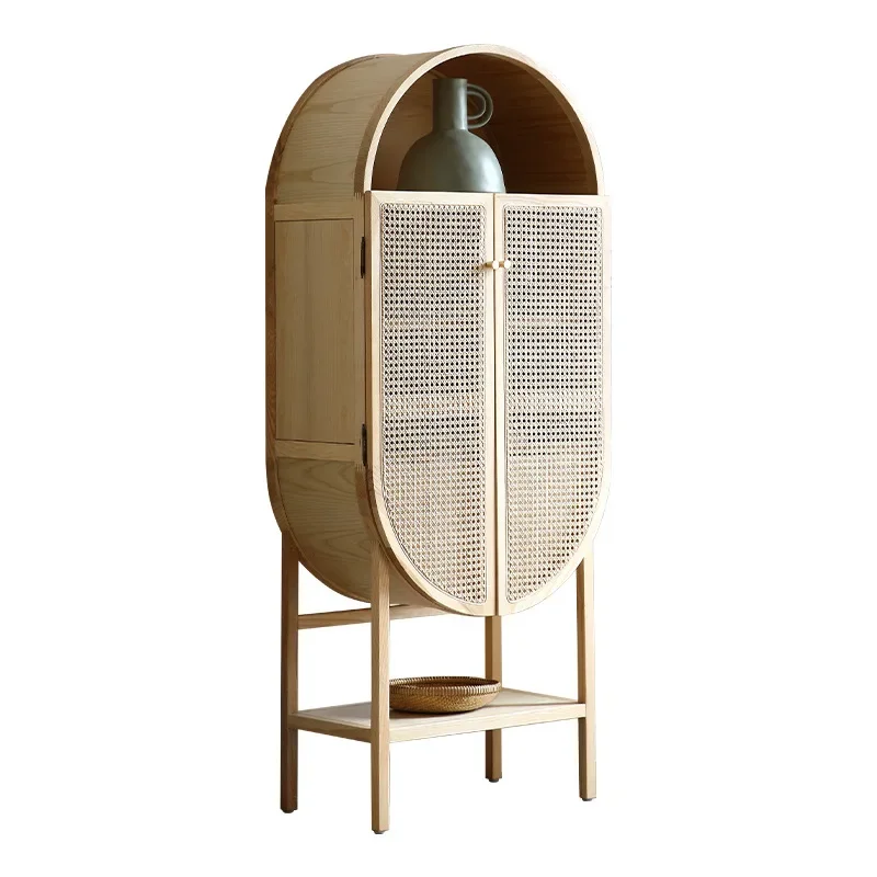 

B hotel model room household solid wood rattan creative dining side cabinet wine cabinet decorative cabinet