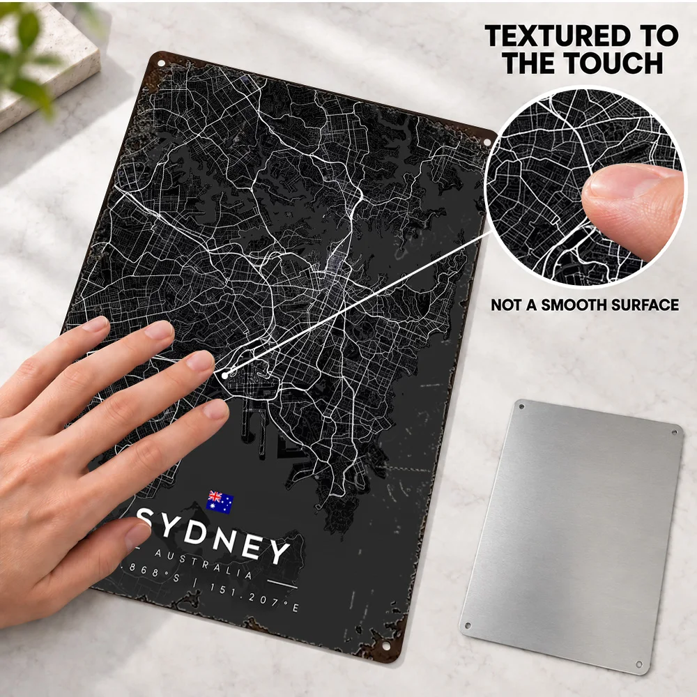 Minimalist Sydney Australia City Map Aluminum Poster Customized Metal Sign Contrast Wall Art For Study Room Decor Traveler Gift