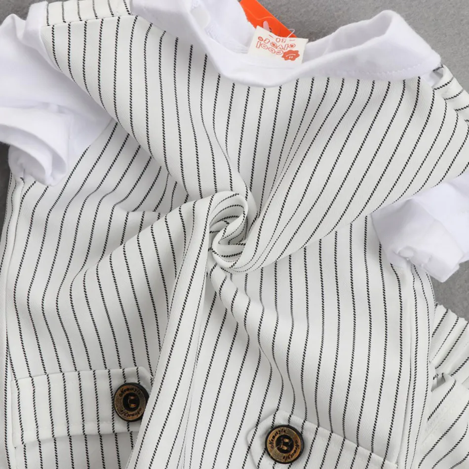 Summer Children\'s Short Sleeved Striped Gentleman Suit Set Boys Cute Formal Attire Everyday Versatile Casual Children\'s Set 1-5Y