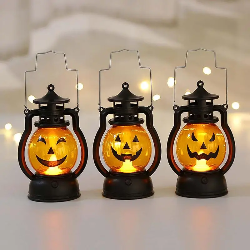 Halloween Jack-O-Lantern Outdoor Hanging Wind Lamp LED Flickering Flameless Candles Light Pumpkin Lantern For Garden Landscape