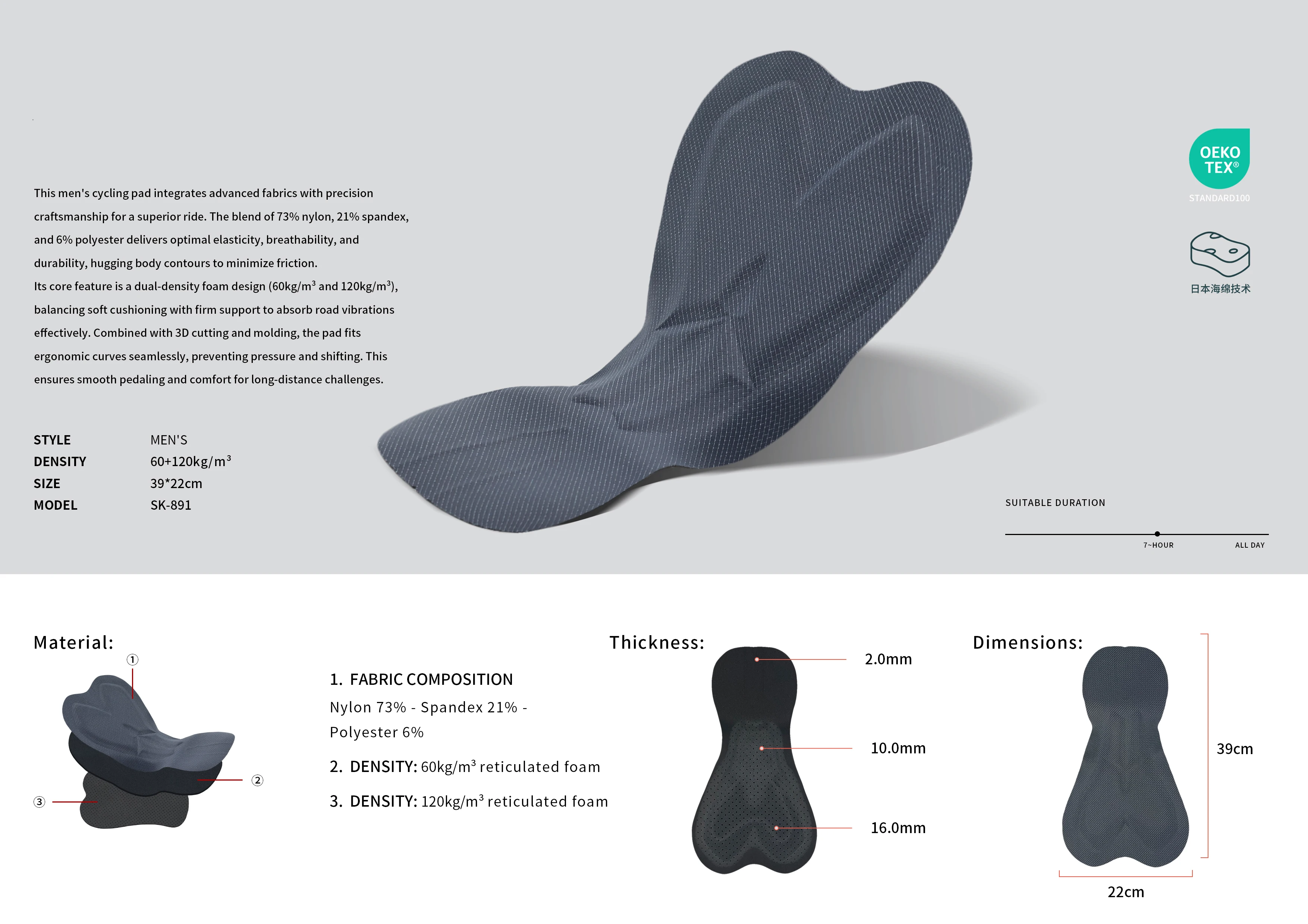 YKYWBIKE 2025, lange Hose für Herren, Winter und Herbst, mit Fleece gefüttert, Thermo-Reitstrumpfhose, 3D-Schnitt, Rennradhose, 10–20 ° C – Detail 2