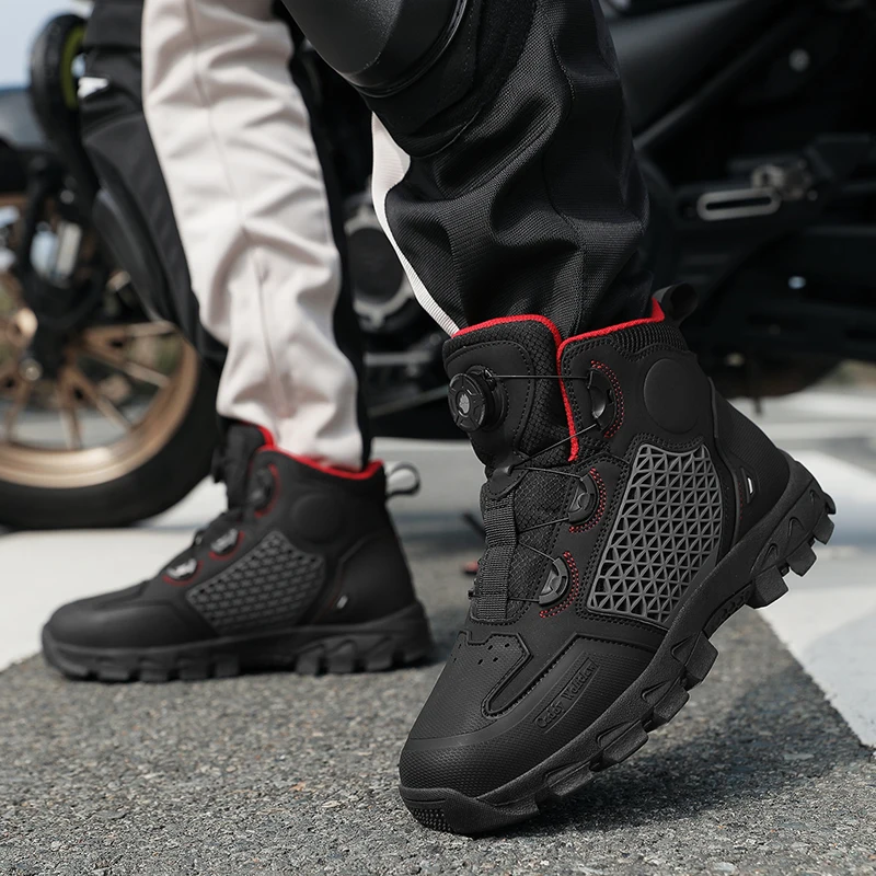Lexsan Motorcycle Boots Men Leather Motos Breathable Anti Slip Wear-resistant Riders Boots Motorbike Racing Ankle Length Shoes