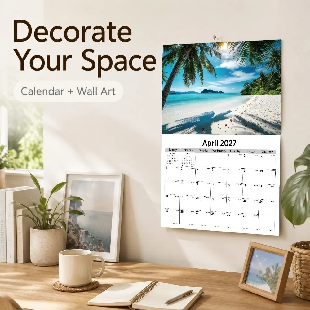 Portable 2027 English Wall Calendar 12-Month Thick Paper Monthly Planner Calendar Monthly Planner To Do List Hanging Calendar