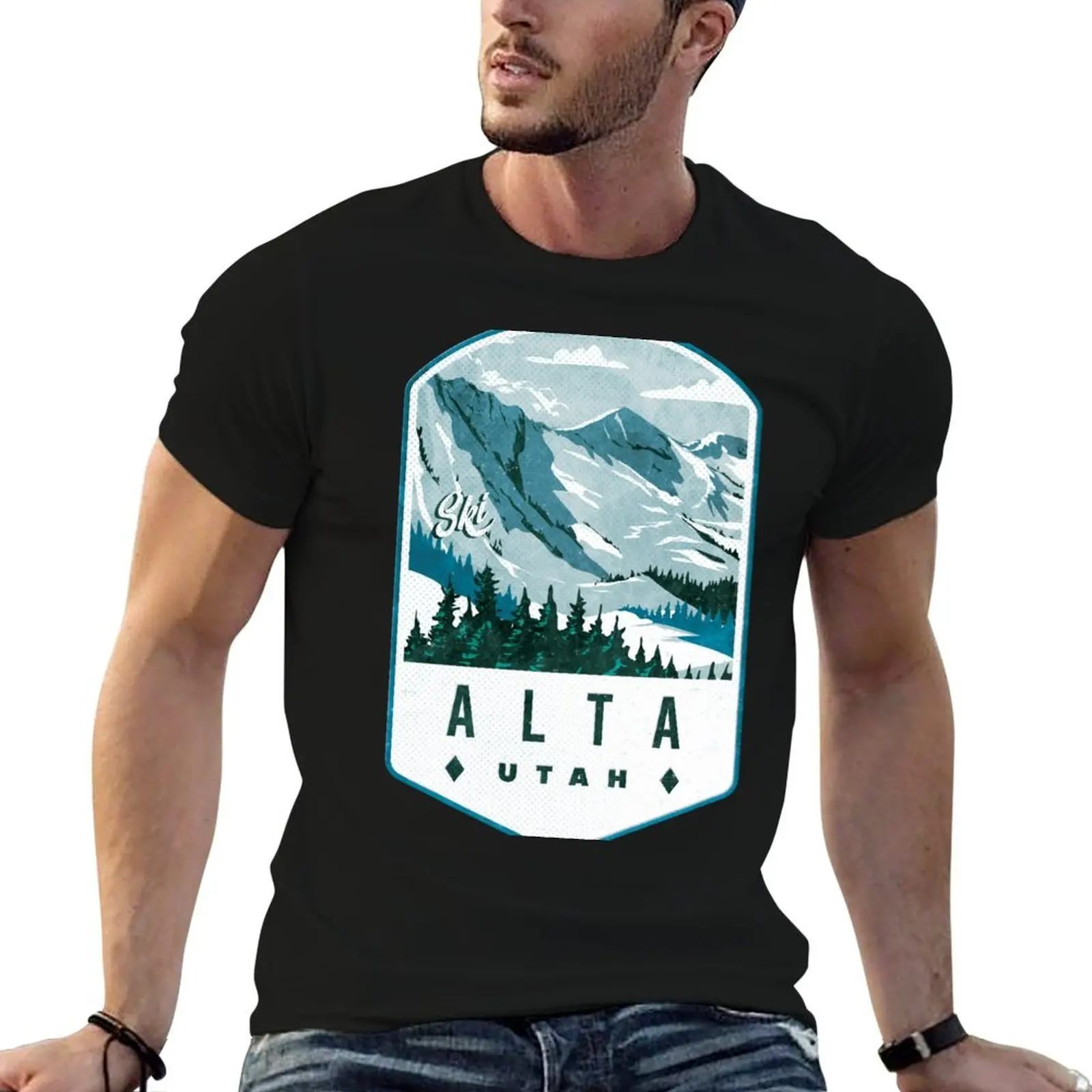 

for Alta anime t shirt Utah shirts slim Badge man fit t T-Shirt man Ski man cotton for heavy shirts t