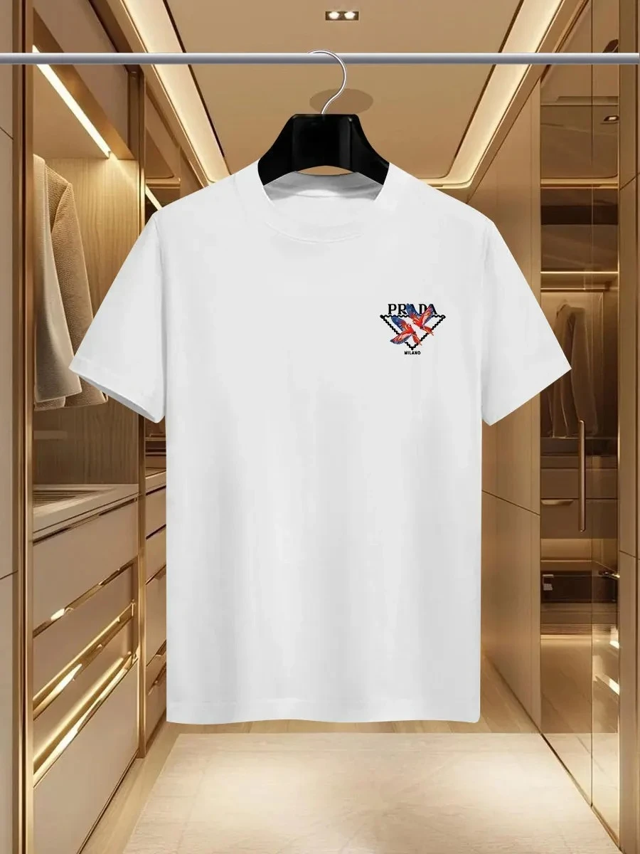 

The 2025 new summer men's luxury fashion PDA brand Milan print T-shirt pure cotton round neck casual fashion Y2K high-end