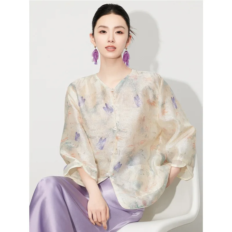2026 Spring New Butterfly New Chinese Style Tulle Loose Coat Top Women
