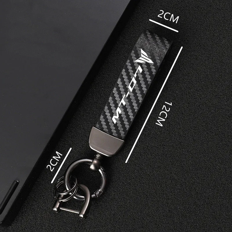 Carbon Fiber Textured Leather Keychain Ultra HD Printing For yamaha MT-07  Keychain Motorcycle Accessories