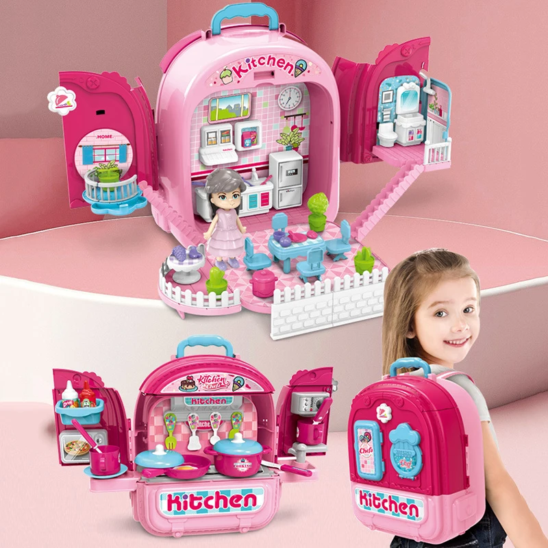 

Multi functional children backpack Pretend Play Kitchen Toys Doctor set Pet Bag Toy Jewelry Tools Backpack kids Birthday Gifts
