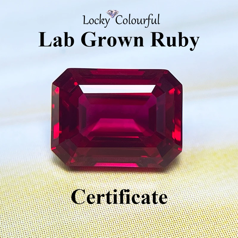 Lab Grown Ruby Emerald Cut Pigeon Blood Red Color Charms Top Quality Beads Selectable AGL Certificate for Jewelry Making Rings