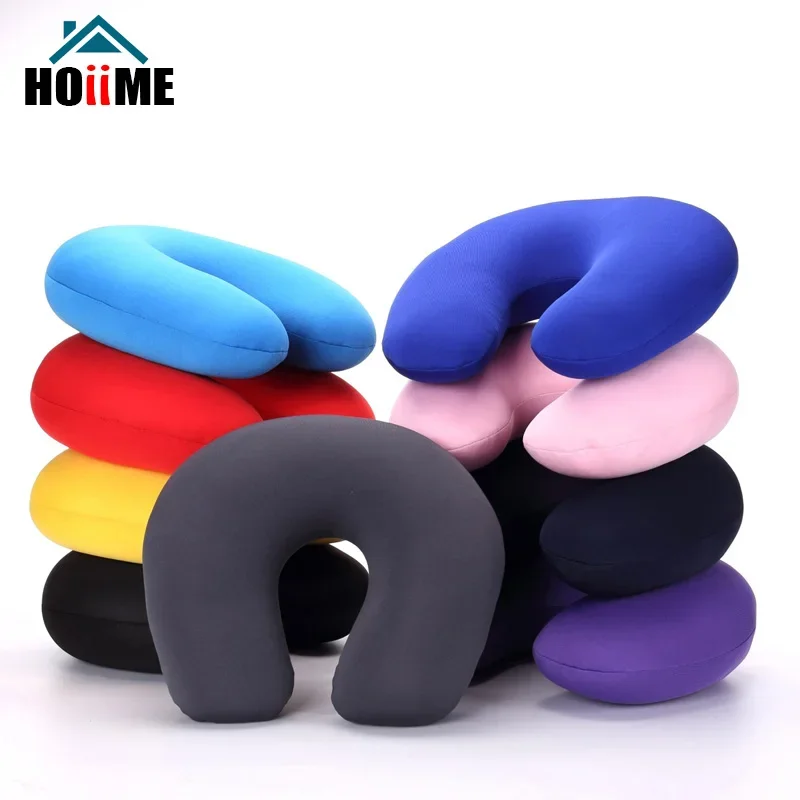 Nanoparticles U Shaped Travel Pillow Neck Support Headrest Microbeads Filling Colorful Soft Cushion Flight for AirPlane Car