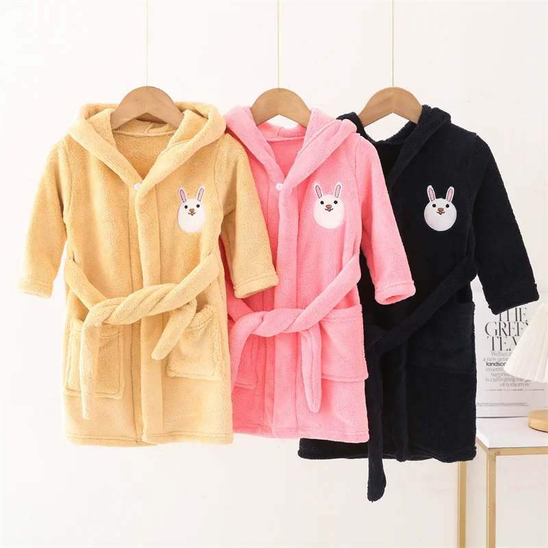 

Winter Bathrobes Kid Boy Cartoon Hooded Warm Sleepwear Baby Girl Clothes Flannel Home Outfit Nightgown Children Pajamas A1138