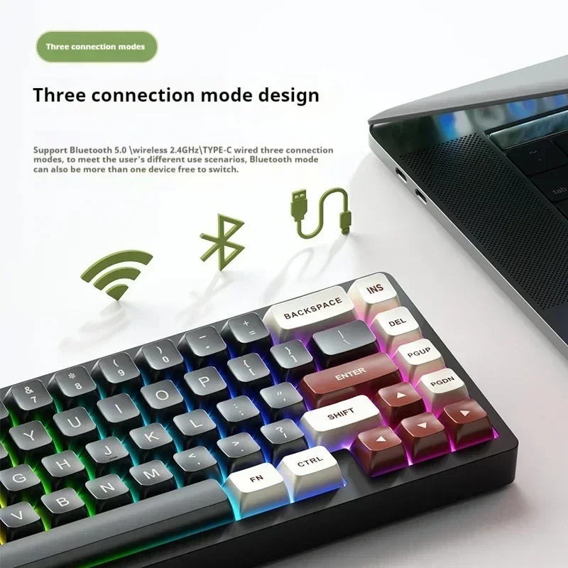 Weikav Lucky65 Kit Keyboard Mekanikal Bluetooth, Kit Keyboard Gaming 3Mode nirkabel dengan aluminium Aloi RGB Gasket PC kantor Gamer