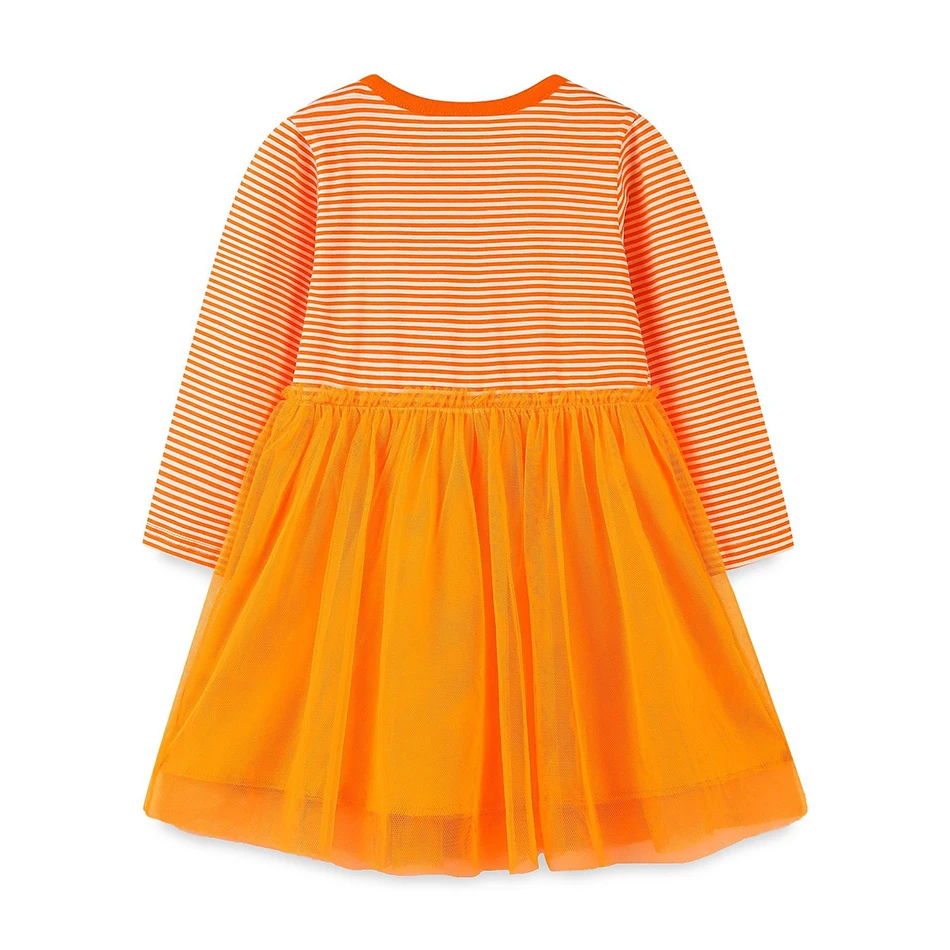 Autumn Children Clothes Fairytale Wardrobe Long Sleeve Pumpkin Print Tulle Casual Dress Perfect for Little Girls Enchanting Look