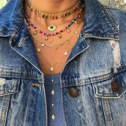 Fashion Gold Silver Color Colorful Rainbow Handmade Geometry CZ Stone Chain Chokers For Women Charming Party Necklaces Jewelry