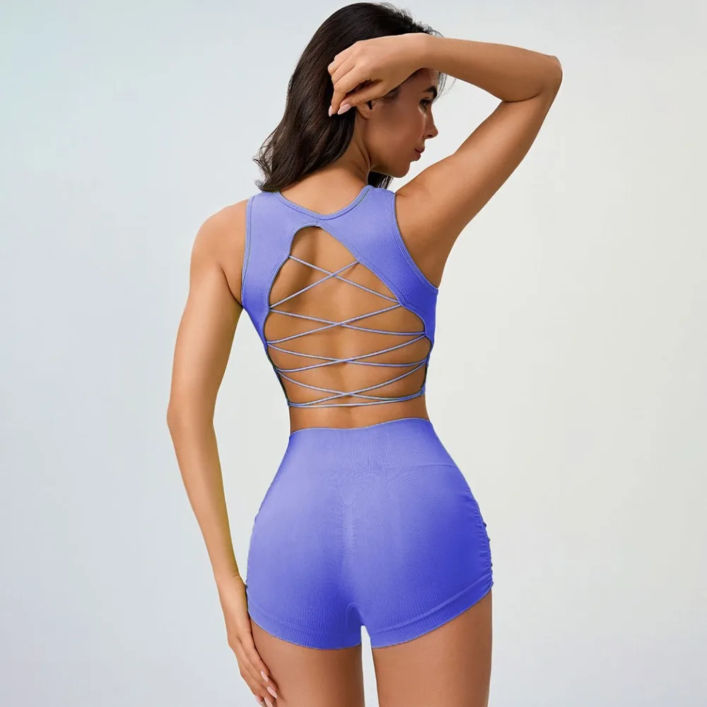 

2025 Women's Seamless Racerback Yoga Set – Sports Bra + Shorts – Moisture-Wicking Activewear for Running, Fitness & Workouts