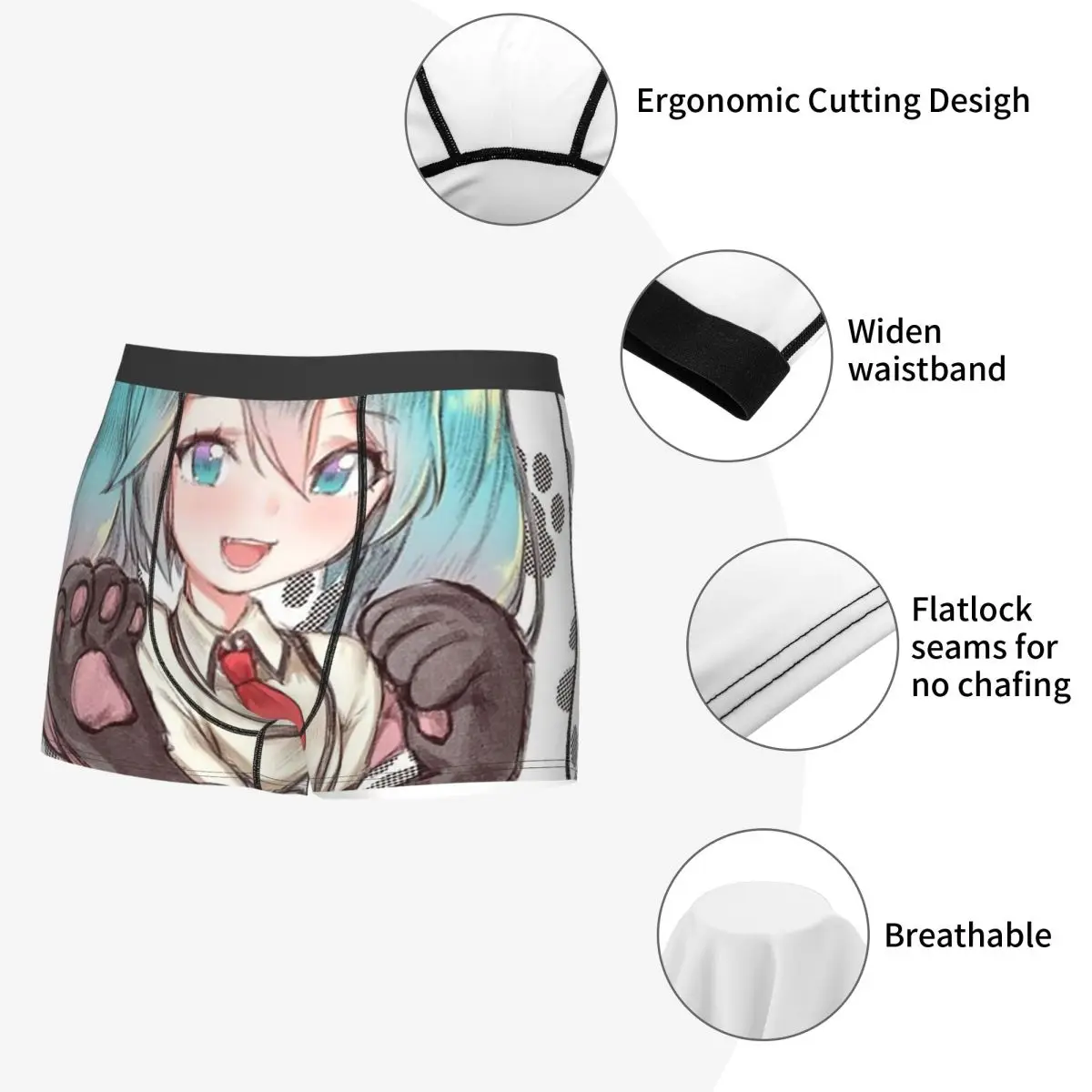 Boxer Underpants Shorts Hatsune Miku Nekko Kawaii Panties Male Breathable Underwear for Homme Man Boyfriend Gifts
